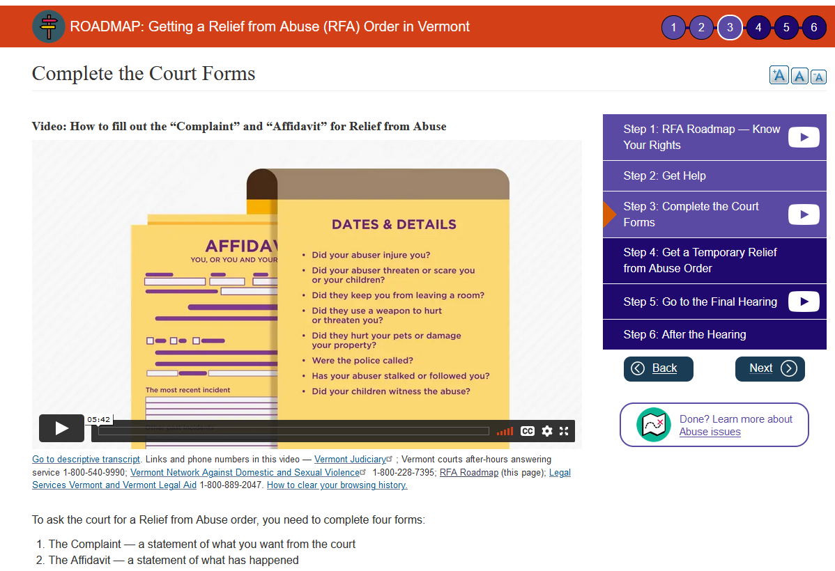 Screenshot of the RFA Roadmap