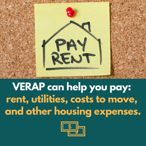 Graphic that says VERAP can help you pay rent, utilities and more