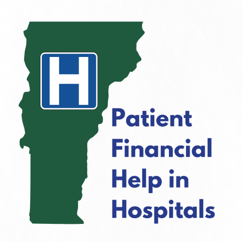 Patient financial help in hospitals. Vermont map. Sign with a capital H.