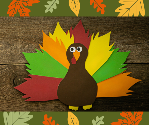 Playful paper cutout of a colorful turkey