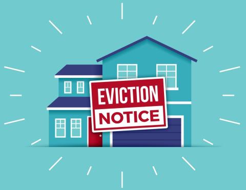 Image of a home and sign that says "Eviction Notice"