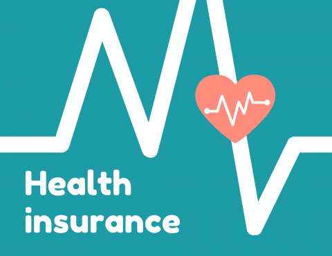 Graphic that shows a heartbeat and the words "Health insurance"