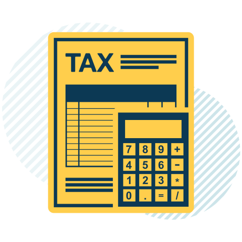 Graphic of a tax form and calculator